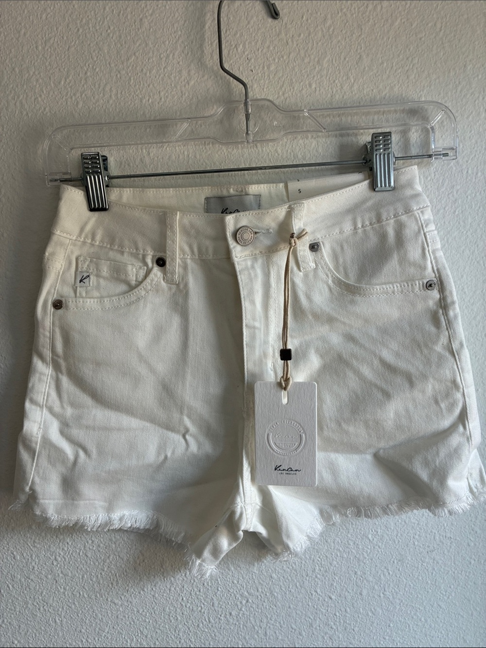 KanCan White Frayed Hem High-Rise Denim Shorts
